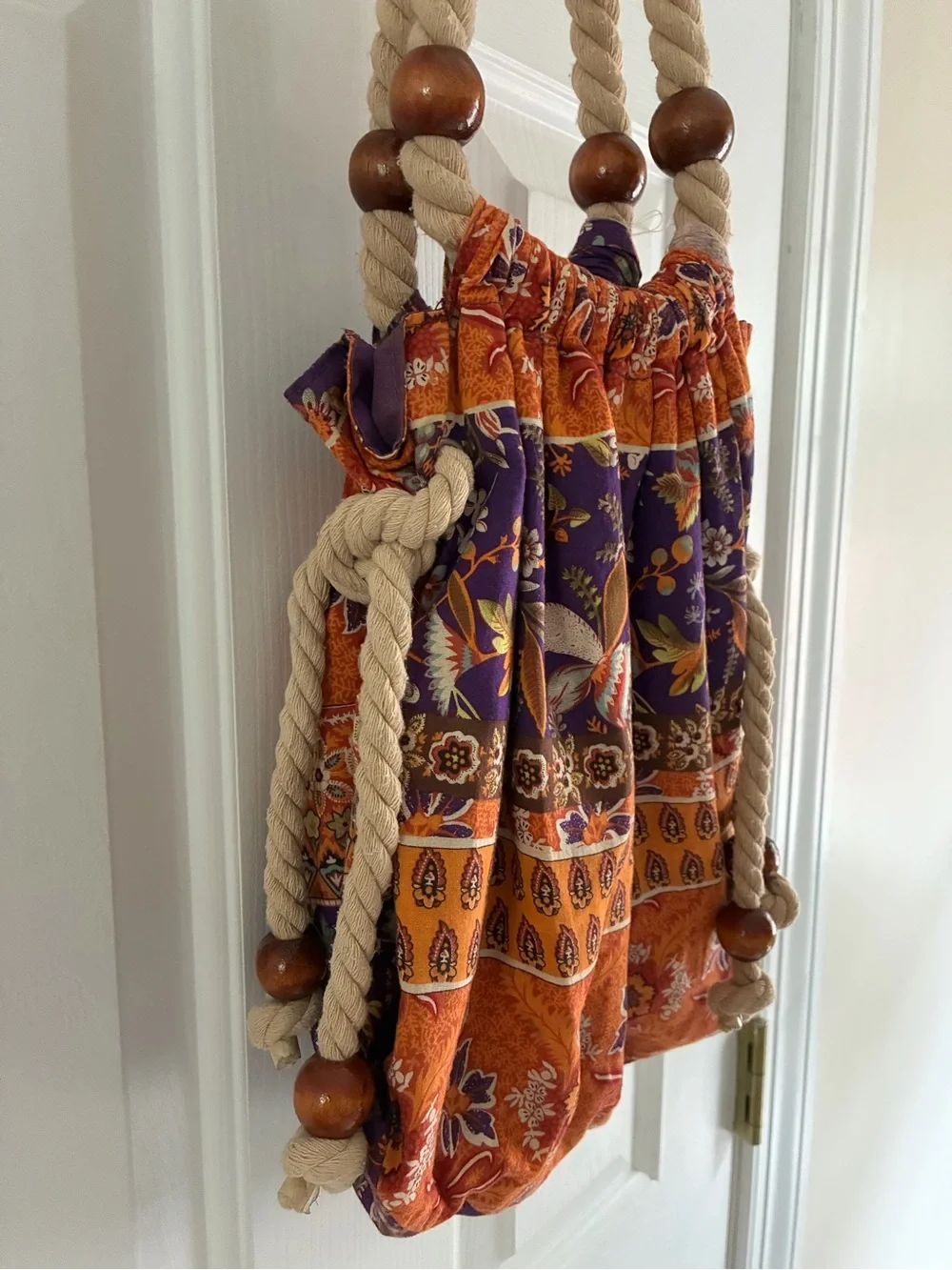 Orange and Purple Drawstring Hobo Bag